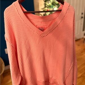 American Eagle Outfitters Coral Waffle Knit Top